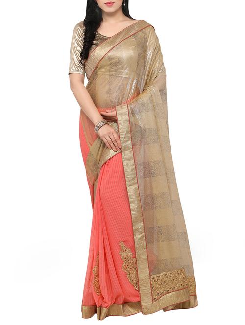 red chiffon half and half saree with blouse - 14120151 - Very Small Image - 1