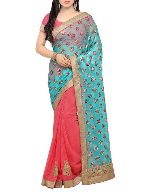 sky blue chiffon half and half saree with blouse - 14120156 - Very Small Image - 1