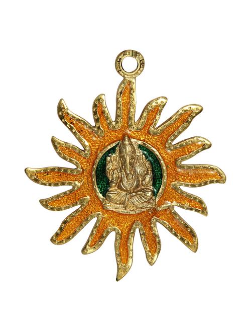 hanging sun with ganesha in middle in metal by handicrafts paradise - 14120202 - Very Small Image - 1