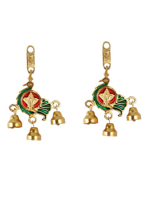 hanging pair in metal in peacock shape with bells by handicrafts paradise - 14120216 - Very Small Image - 1