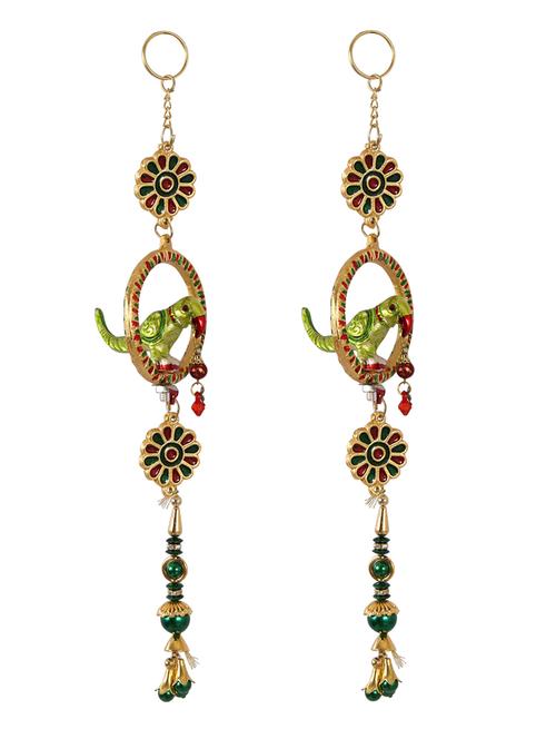 door hanging pair in metal parrot shaped with bells by handicrafts paradise - 14120218 - Very Small Image - 1