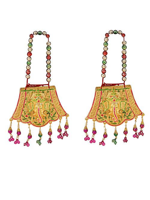 hanging pair ganesha motiff gold plated in metal by handicrafts paradise - 14120225 - Very Small Image - 1