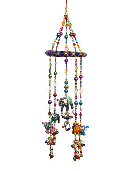 door hanging with 5 rows of cut beads with the elephants tied with resham ring at the top by handicrafts paradise - 14120237 - Very Small Image - 1