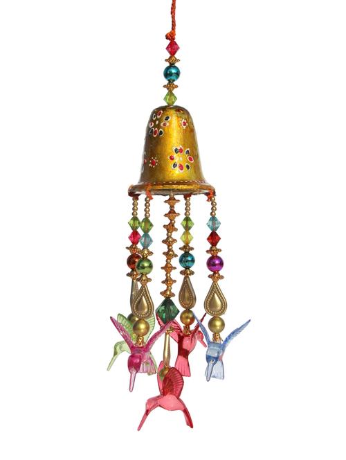 door hanging golden painted bell with cut beads and transparent birds by handicrafts paradise - 14120238 - Very Small Image - 1