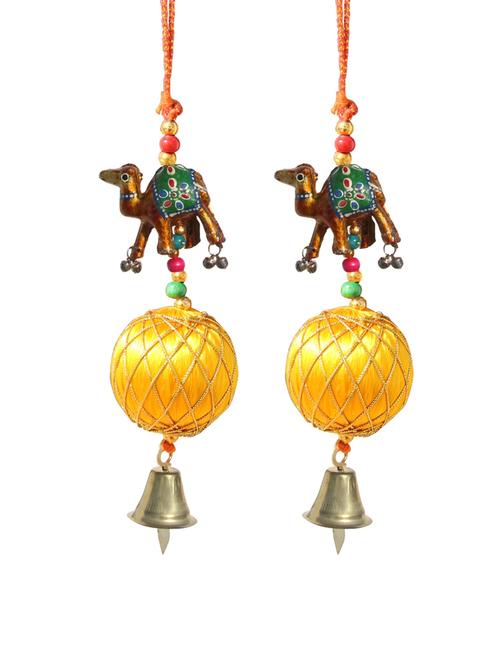 door hanging gold camel with yellow resham ball and metal bell set of 2 by handicrafts paradise - 14120257 - Very Small Image - 1