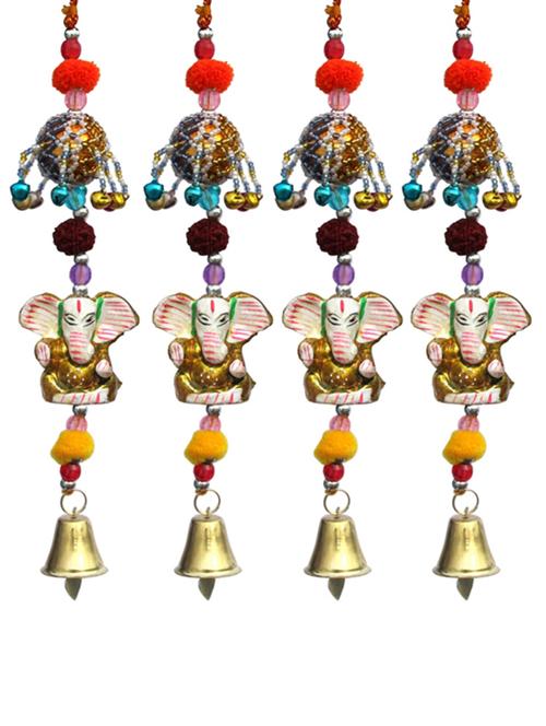 door hanging golden ganesha with cheed ball rudraksha pumpum and metal bell set of 4 by handicrafts paradise - 14120280 - Very Small Image - 1