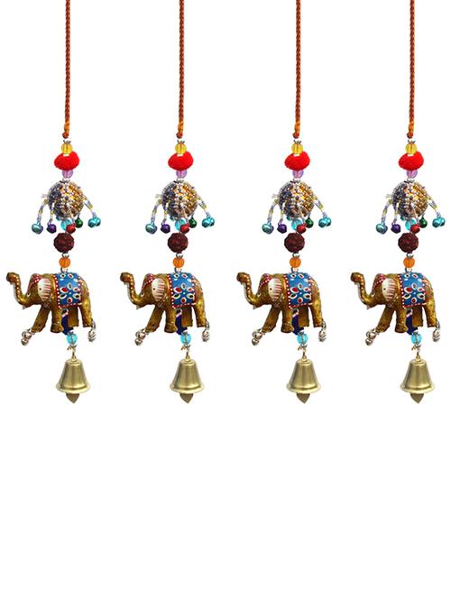 door hanging gold elephant with cheed ball rudraksha pumpum and metal bell set of 4 by handicrafts paradise - 14120281 - Very Small Image - 1