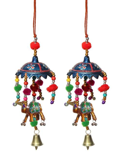 door hanging umbrella with camel painted and metal bell set of 2 by handicrafts paradise - 14120307 - Very Small Image - 1