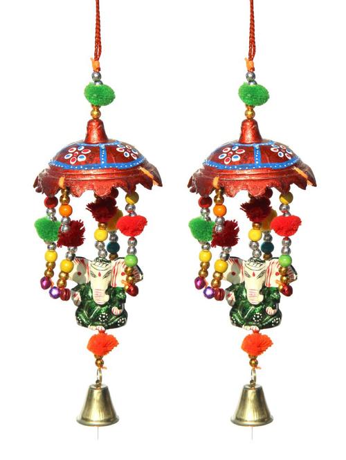 door hanging umbrella with ganesha painted and metal bell set of 2 by handicrafts paradise - 14120308 - Very Small Image - 1