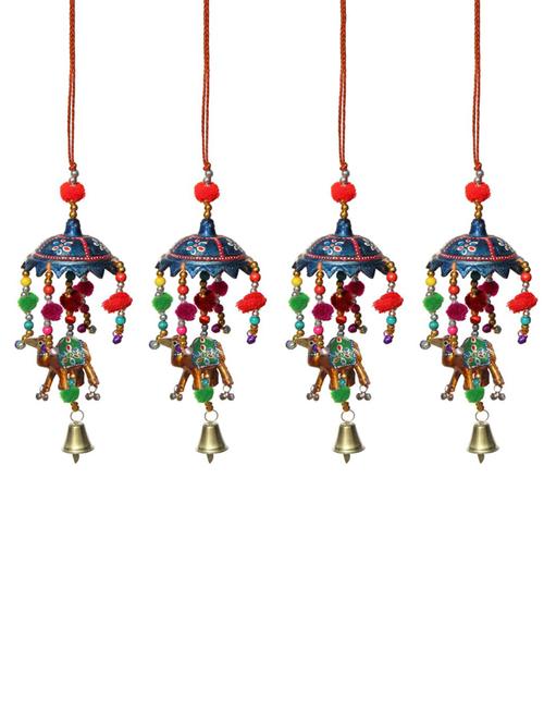 door hanging umbrella with camel painted and metal bell set of 4 by handicrafts paradise - 14120317 - Very Small Image - 1