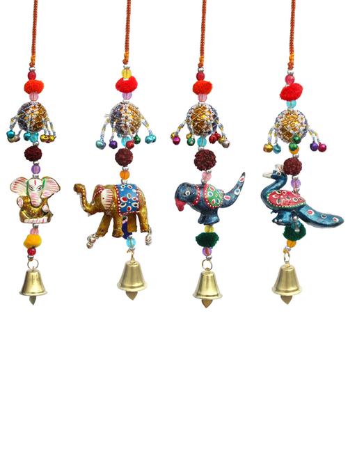 door hanging set of 4 pc ganesh , elephant , parrot and peacock by handicrafts paradise - 14120322 - Very Small Image - 1
