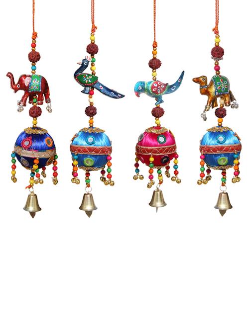 door hanging set of 4 pc elephant , peacock , parrot and camel with decorative thread ball by handicrafts paradise - 14120324 - Very Small Image - 1