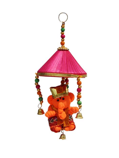 door hanging modern ganesha with pink tokri and metal bell - 14120332 - Very Small Image - 1