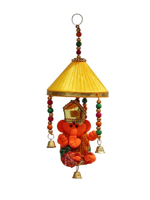 door hanging modern ganesha with yellow tokri and metal bell - 14120333 - Very Small Image - 1