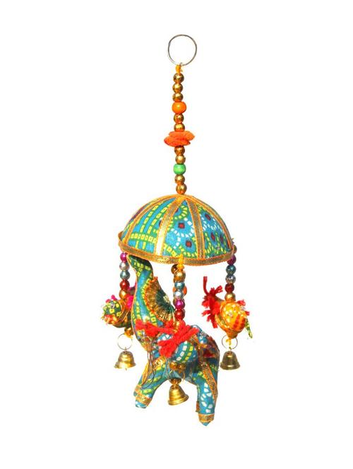 door hanging yellow chunari elephant with tokri over it and small birds surrounding - 14120361 - Very Small Image - 1