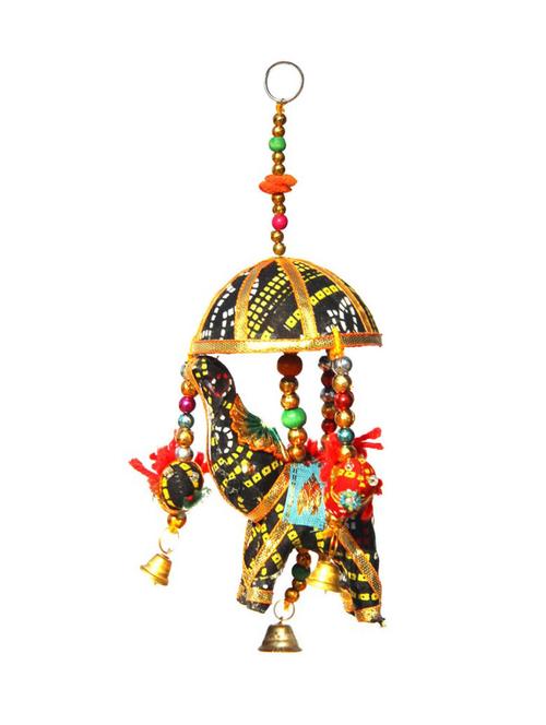 door hanging black chunari elephant with tokri over it and small birds surrounding - 14120362 - Very Small Image - 1