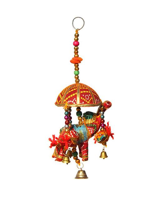 door hanging red chunari elephant with tokri over it and small birds surrounding - 14120363 - Very Small Image - 1