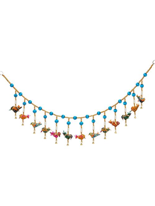door hanging bandhanwar sky blue beads with multiple cloth birds hanging - 14120366 - Very Small Image - 1