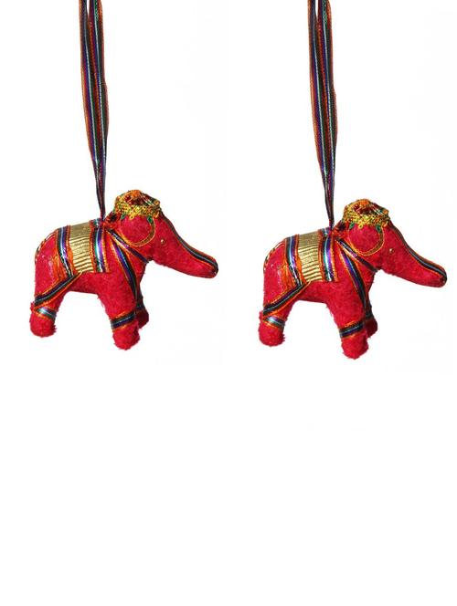 door hanging pink velvet cloth elephant pair - 14120370 - Very Small Image - 1