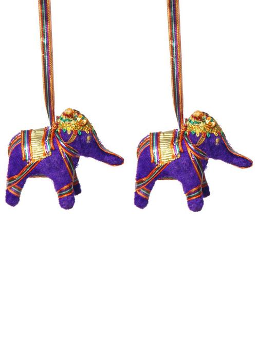 door hanging purple velvet cloth elephant pair - 14120371 - Very Small Image - 1
