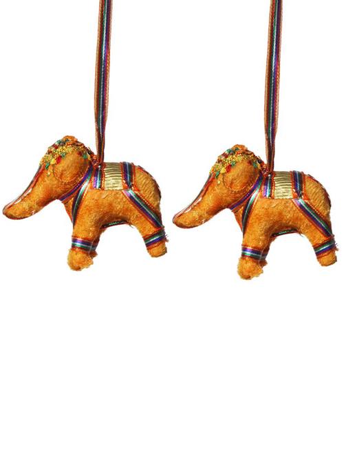 door hanging yellow velvet cloth elephant pair - 14120373 - Very Small Image - 1