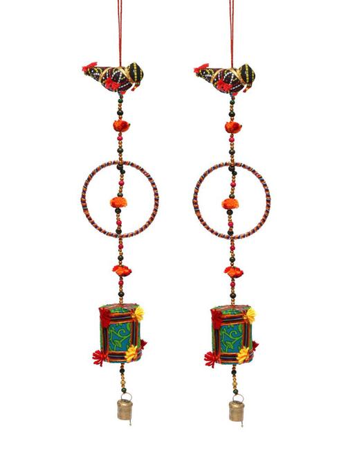 door hanging pair of black cloth bird with ring and antique bell - 14120395 - Very Small Image - 1