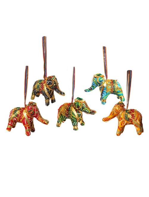 door hanging elephant set of 5 pc multi color chunari cloth - 14120425 - Very Small Image - 1