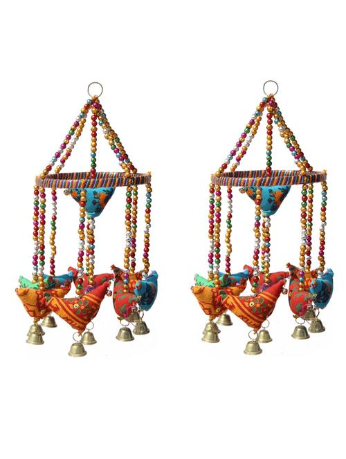 door hanging set of 2 pc cloth birds hanging down multiple bead strands - 14120451 - Very Small Image - 1