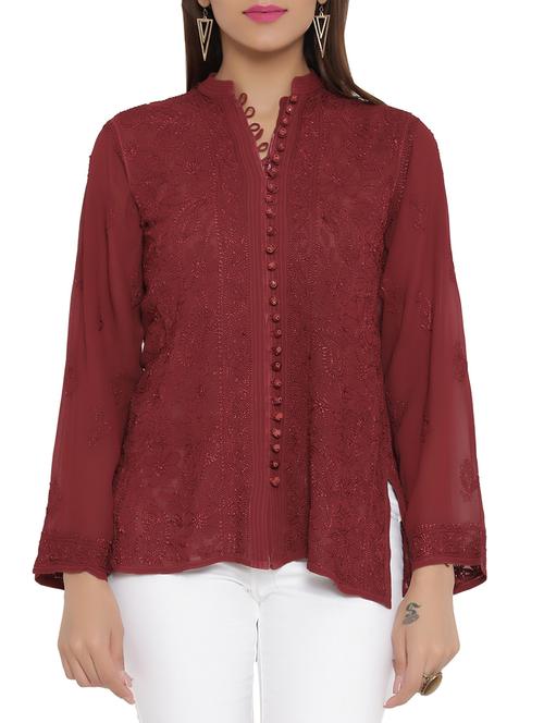 ada brown georgette straight top - 14121624 - Very Small Image - 1