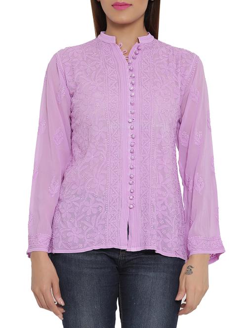 ada purple georgette straight top - 14121625 - Very Small Image - 1
