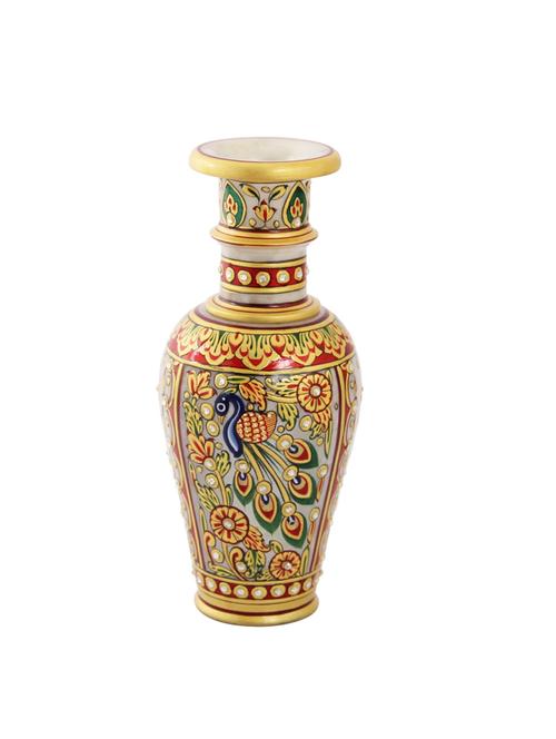 marble flower vase with beautiful peacock design and kundan work by handicrafts paradise - 14122282 - Very Small Image - 1