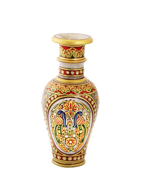 marble flower pot with double peacock painted by handicrafts paradise - 14122284 - Very Small Image - 1