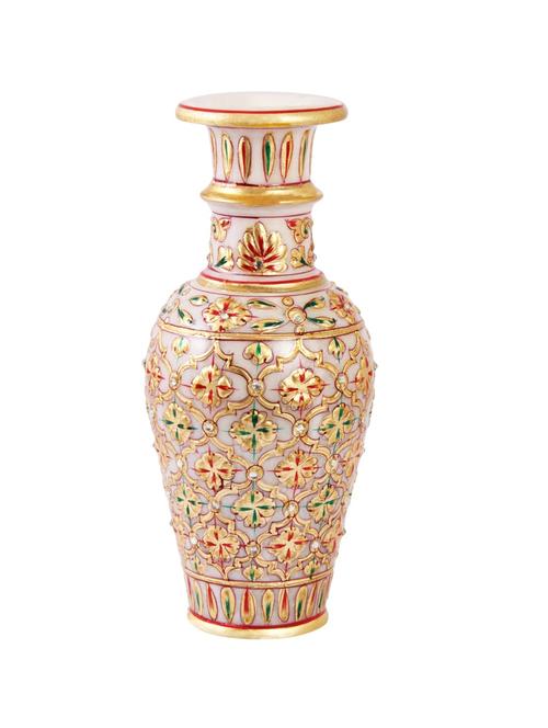flower pot carved in marble with golden emboss painting in mehrab by handicrafts paradise - 14122293 - Very Small Image - 1