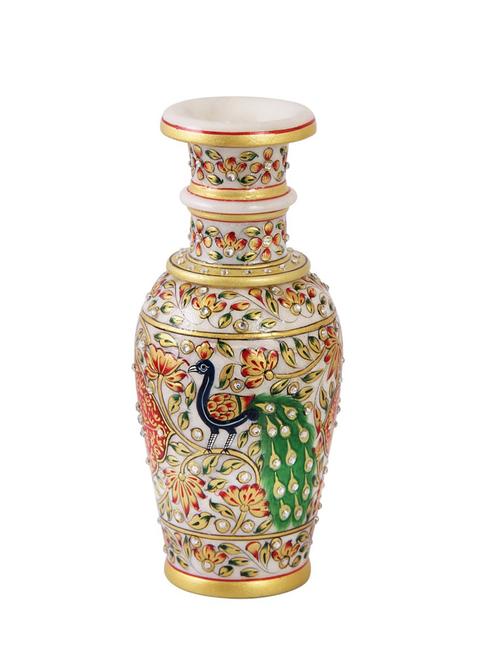 flower vase carved in marble with beautiful peacock with lng feathers by handicrafts paradise - 14122295 - Very Small Image - 1