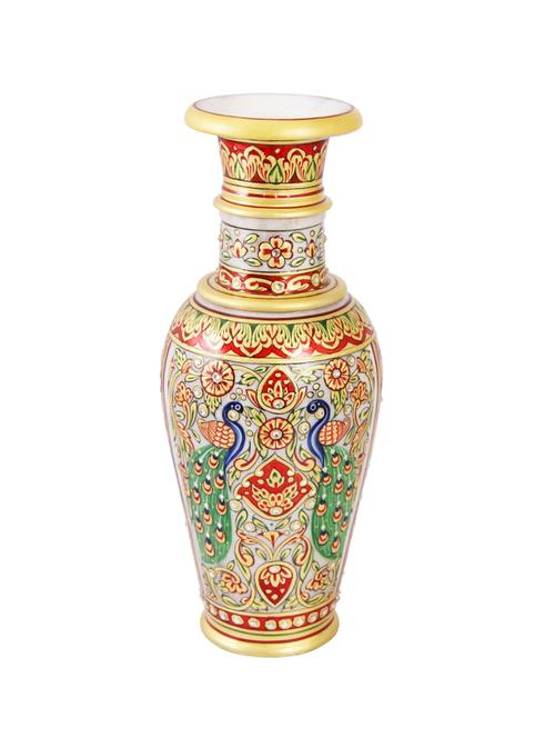 flower vase carved in marble with double peacock design by handicrafts paradise - 14122301 - Very Small Image - 1