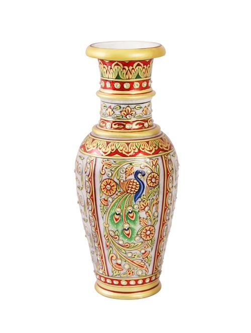 marble flower vase with hand painted peacock by handicrafts paradise - 14122302 - Very Small Image - 1