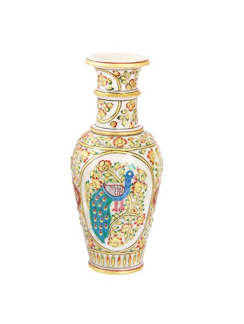 marble flower vase hand painted with peacock in pastel colors by handicrafts paradise - 14122310 - Very Small Image - 1