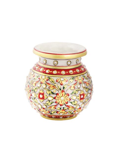 marble flower pot in round shape with emboss painted by handicrafts paradise - 14122319 - Very Small Image - 1