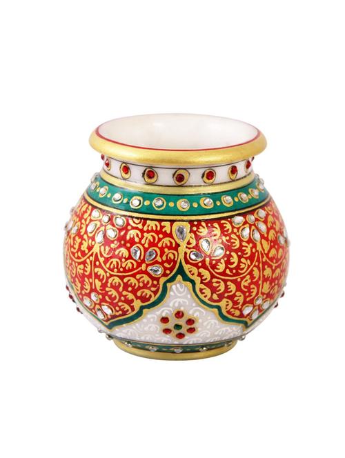 round marble lota shaped vase with red kuppi work painting by handicrafts paradise - 14122327 - Very Small Image - 1