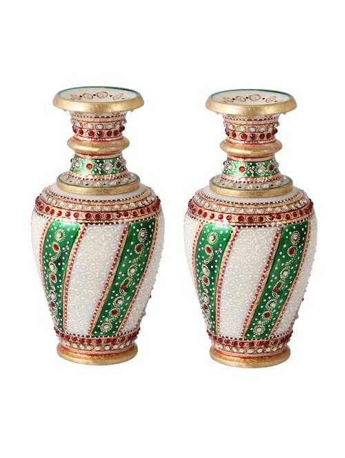 flower pot pair painted in green meena work by handicrafts paradise - 14122335 - Very Small Image - 1