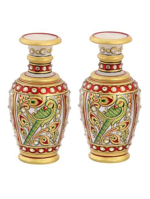 flower pot pair with parrot painted carved in marble by handicrafts paradise - 14122344 - Very Small Image - 1