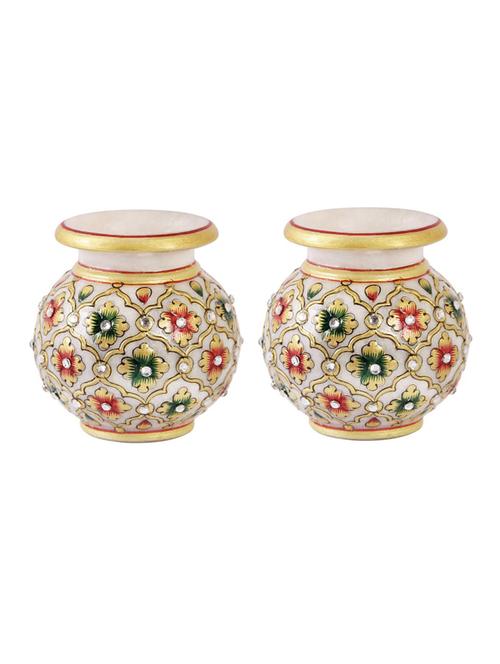 marble round flower vase pair floral emboss painting by handicrafts paradise - 14122347 - Very Small Image - 1