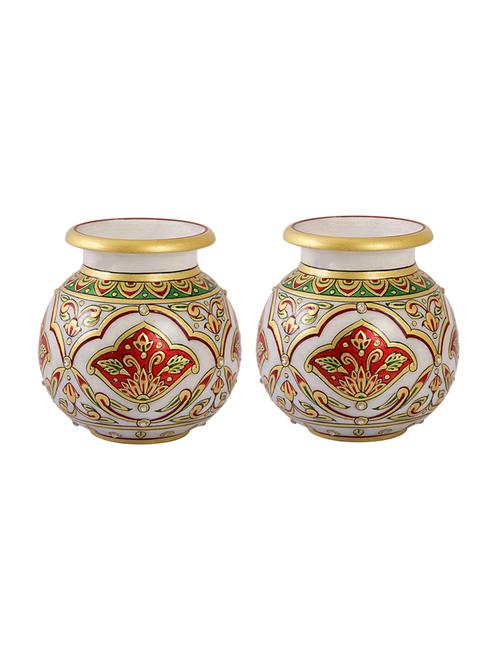 marble flower pot pair in round shape with hand painted by handicrafts paradise - 14122350 - Very Small Image - 1