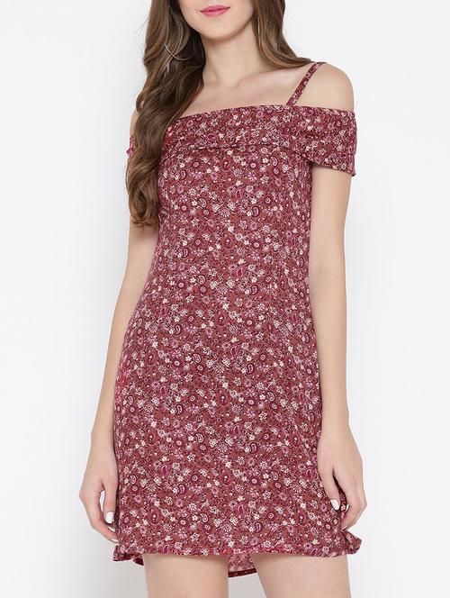 red printed viscose a-line dress - 14122895 - Very Small Image - 1