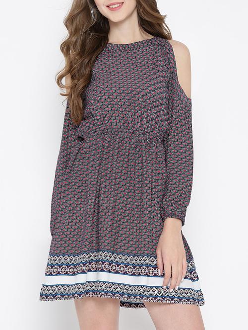 navy blue printed viscose blouson dress - 14122901 - Very Small Image - 1