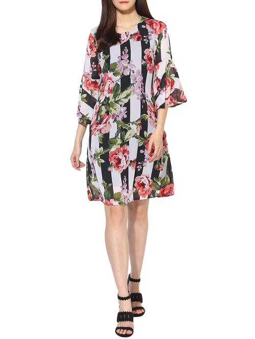 bell sleeved floral striped dress - 14123408 - Very Small Image - 1
