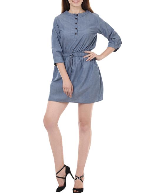 light blue cotton blouson dress - 14123543 - Very Small Image - 1