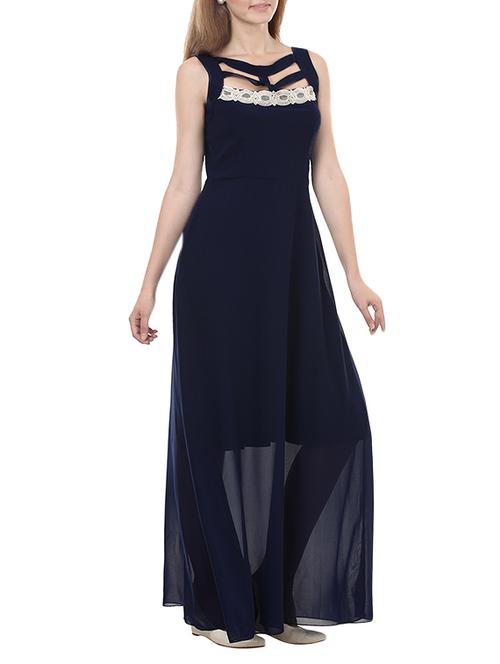 navy blue crepe gown - 14123547 - Very Small Image - 1