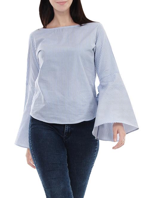 knotted bell sleeve striped top - 14123565 - Very Small Image - 1