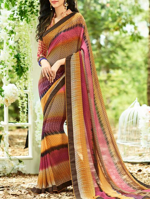 multi colored georgette printed saree - 14123649 - Very Small Image - 1